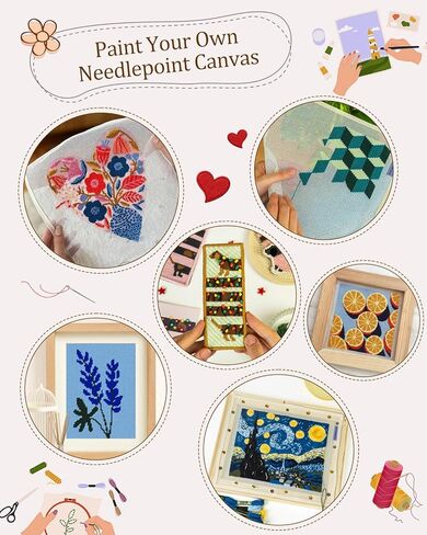Zplontya Needlepoint قماش فارغ، مجموعة أدوات قماش بيضاء بالإبرة تتضمن 4 قطع 18CT 12x18 بوصة شبكة فارغة، 2 شريط لف، 12 علامة لمشاريع التطريز والتطريز in Kuwait