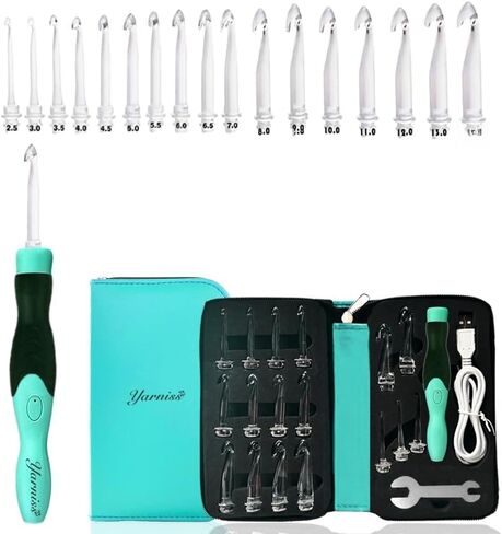 Yarniss 18 Size Counting Crochet Hooks with Light, Digital Counter Crochet Hooks Set with Case (2.0mm~14.0mm) in Kuwait