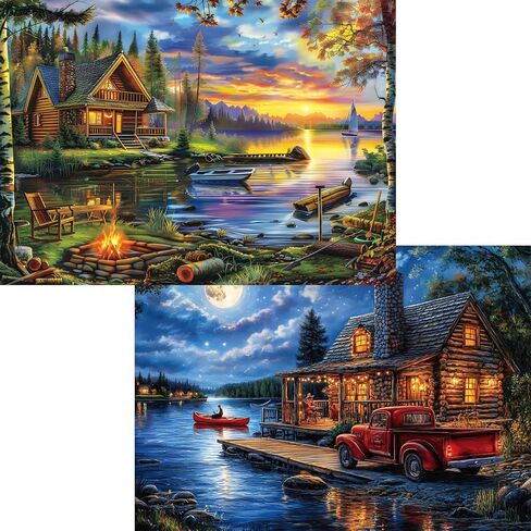 Puzzles for Adults 1000 Pieces, 2 Pack Lake and Night View Jigsaw Puzzles, Nature Theme, Challenging Puzzles for Game Night, Perfect for Nature Lovers in Kuwait