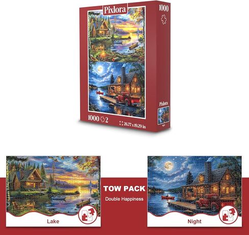 Puzzles for Adults 1000 Pieces, 2 Pack Lake and Night View Jigsaw Puzzles, Nature Theme, Challenging Puzzles for Game Night, Perfect for Nature Lovers in Kuwait