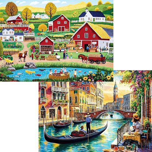 Puzzles for Adults 1000 Pieces, 2 Pack Lake and Night View Jigsaw Puzzles, Nature Theme, Challenging Puzzles for Game Night, Perfect for Nature Lovers in Kuwait
