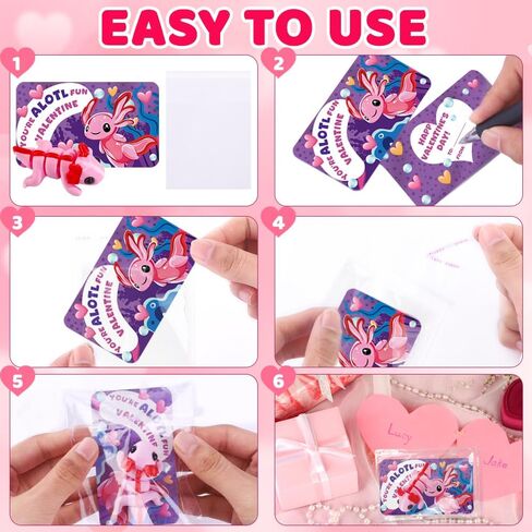 Valentines Day Gifts Cards for Kids 24 Pack 3D Printed Animals Axolotl Figurines Set with Valentine Greeting Cards for Boys Girls Toddle School Classroom Exchange Party Favors Prizes in Saudi Arabia