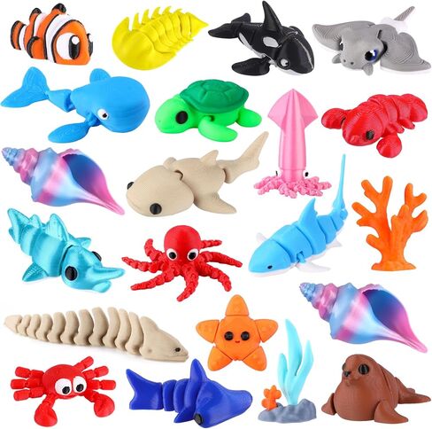 50Pcs Mini 3D Printed Animals for Kids Little 3D Printed Figurines for Party Favors Gifts Exchange Flexible Articulated Fidget Toys for Classroom Prize Rewards Goodie Bags in Kuwait