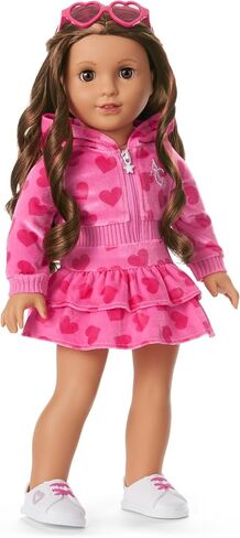 فستان بقلنسوة من American Girl، Truly Me، قلوب وردية مع نظارات شمسية، ملابس دمى، للدمى مقاس 18 بوصة، 3 قطع، للأعمار من 6 سنوات فما فوق in Kuwait