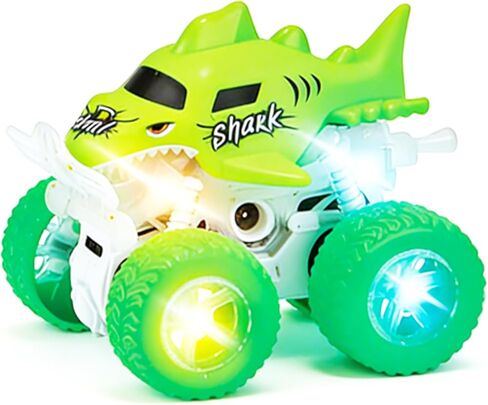 Light-Up Shark Monster Truck Toys – Double-Directions Inertia Pull Back Vehicle – Birthday Gift for Toddlers, Boys & Girls Ages 3+ – Durable Friction-Powered Trucks (Green) in Saudi Arabia
