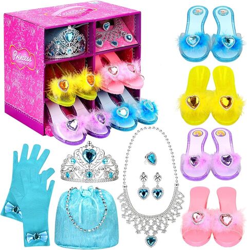 Princess Dress Up Shoes Set, Girls Role Play Dress Up Toys, Toddler Pretend Jewelry Boutique Kit Gift Set for Little Girls Aged 3-6 Years Old in Saudi Arabia