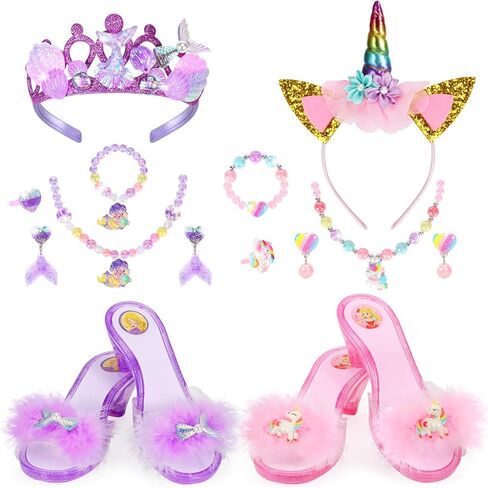 أحذية الأميرات، مجموعة ملابس الأطفال الصغار، مجموعة أحذية الأميرة للعب التظاهري مع أقراط التاج وقلائد حلقة ألعاب لعب الأدوار للفتيات من سن 3 إلى 6 سنوات، متعددة الألوان in Kuwait