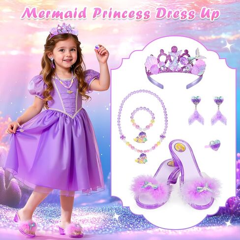 أحذية الأميرات، مجموعة ملابس الأطفال الصغار، مجموعة أحذية الأميرة للعب التظاهري مع أقراط التاج وقلائد حلقة ألعاب لعب الأدوار للفتيات من سن 3 إلى 6 سنوات، متعددة الألوان in Kuwait