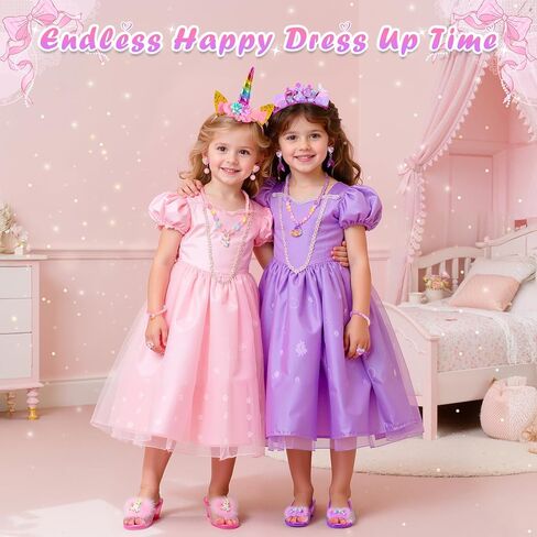 أحذية الأميرات، مجموعة ملابس الأطفال الصغار، مجموعة أحذية الأميرة للعب التظاهري مع أقراط التاج وقلائد حلقة ألعاب لعب الأدوار للفتيات من سن 3 إلى 6 سنوات، متعددة الألوان in Kuwait