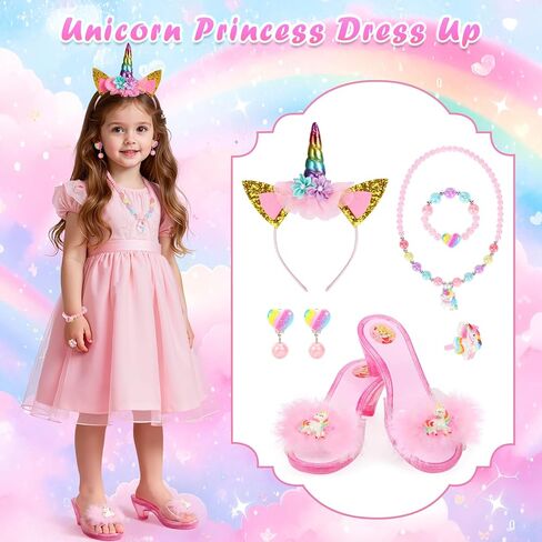 أحذية الأميرات، مجموعة ملابس الأطفال الصغار، مجموعة أحذية الأميرة للعب التظاهري مع أقراط التاج وقلائد حلقة ألعاب لعب الأدوار للفتيات من سن 3 إلى 6 سنوات، متعددة الألوان in Kuwait