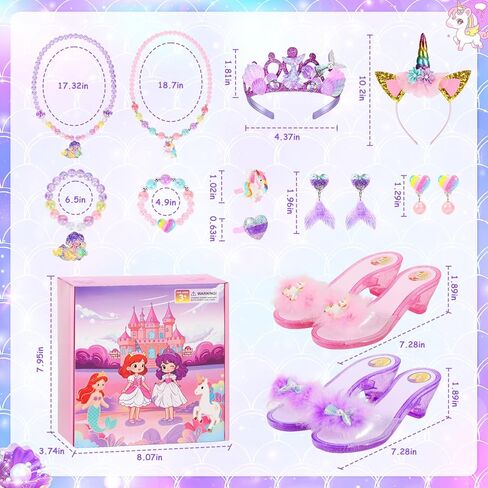 أحذية الأميرات، مجموعة ملابس الأطفال الصغار، مجموعة أحذية الأميرة للعب التظاهري مع أقراط التاج وقلائد حلقة ألعاب لعب الأدوار للفتيات من سن 3 إلى 6 سنوات، متعددة الألوان in Kuwait