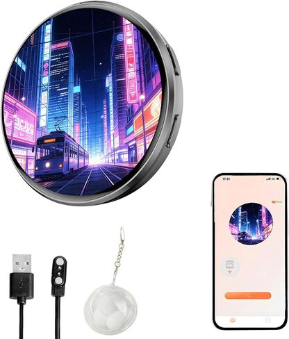 Digital Badge Pin with IPS Screen & Protective Case, Bluetooth Pixel Badge Electronic Smart Display, 1.70-inch 360x360 Resolution Photo Video GIF, Magnetic Smart for Cosplay, Conventions, Events (Black) in Kuwait