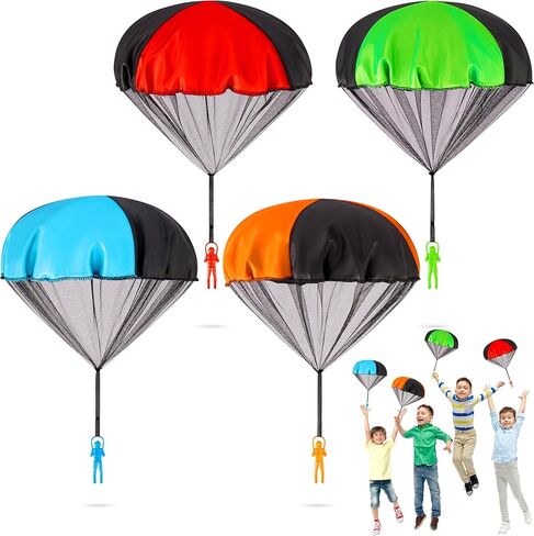 Tangle-Free Parachute Toys for Kids (4 Pack) - Outdoor Flying Game & STEM Science Gift for Boys Girls Age 3-12 - Rip-Stop Nylon Hand Throw Army Men Action Figures - Easter Basket Stuffers in Saudi Arabia