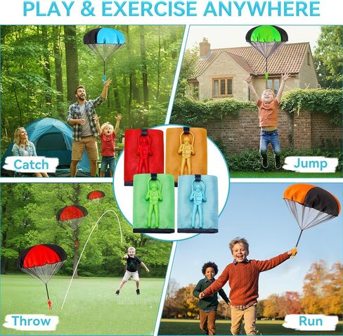 Tangle-Free Parachute Toys for Kids (4 Pack) - Outdoor Flying Game & STEM Science Gift for Boys Girls Age 3-12 - Rip-Stop Nylon Hand Throw Army Men Action Figures - Easter Basket Stuffers in Saudi Arabia