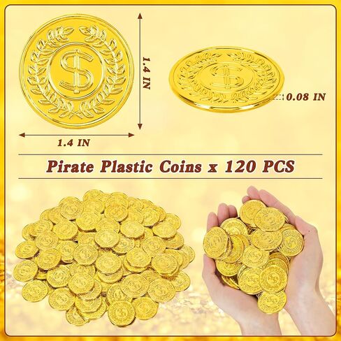 120 PCS Gold Coins, 1.4 in Plastic Gold Coins, 0.08 in Thick Fake Coins Pirate Coins Tokens Play Coins for Kids, Pirate Treasure Classroom Reward Adventure Theme Party Supplies for Pirate Party in Saudi Arabia
