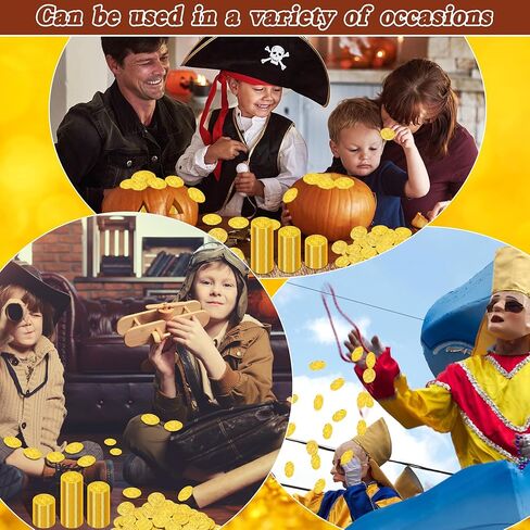 120 PCS Gold Coins, 1.4 in Plastic Gold Coins, 0.08 in Thick Fake Coins Pirate Coins Tokens Play Coins for Kids, Pirate Treasure Classroom Reward Adventure Theme Party Supplies for Pirate Party in Saudi Arabia