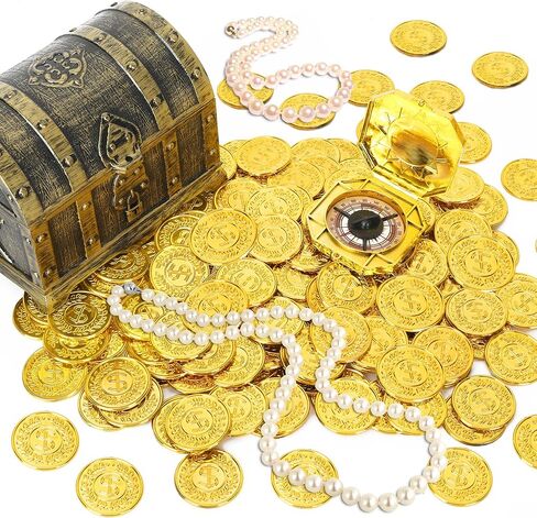 120 PCS Gold Coins, 1.4 in Plastic Gold Coins, 0.08 in Thick Fake Coins Pirate Coins Tokens Play Coins for Kids, Pirate Treasure Classroom Reward Adventure Theme Party Supplies for Pirate Party in Saudi Arabia