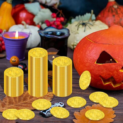 120 PCS Gold Coins, 1.4 in Plastic Gold Coins, 0.08 in Thick Fake Coins Pirate Coins Tokens Play Coins for Kids, Pirate Treasure Classroom Reward Adventure Theme Party Supplies for Pirate Party in Saudi Arabia