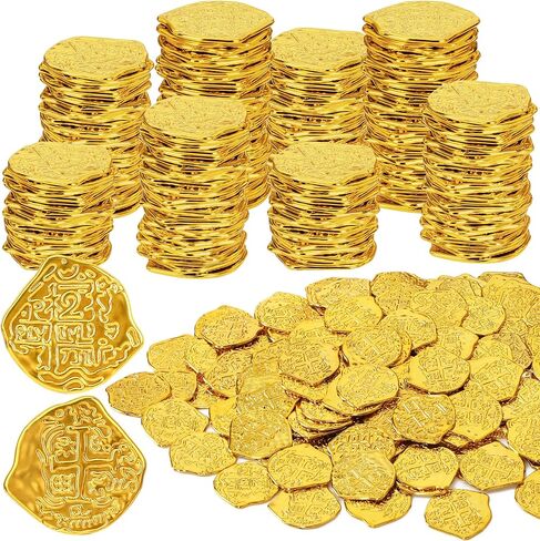 120 PCS Gold Coins, 1.4 in Plastic Gold Coins, 0.08 in Thick Fake Coins Pirate Coins Tokens Play Coins for Kids, Pirate Treasure Classroom Reward Adventure Theme Party Supplies for Pirate Party in Saudi Arabia