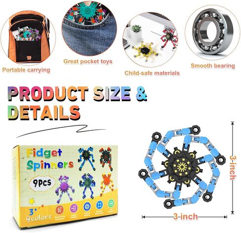Valentines for Class Transformable Fidget Spinners,Funny Stress Relief Sensory Fidget Toys,Deformable Chain DIY Robot Fingertip Gyros Toy Party Favors Easter Basket Stuffers for Kids and Adults (9PC) in Kuwait