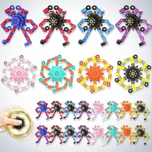 Valentines for Class Transformable Fidget Spinners,Funny Stress Relief Sensory Fidget Toys,Deformable Chain DIY Robot Fingertip Gyros Toy Party Favors Easter Basket Stuffers for Kids and Adults (9PC) in Kuwait