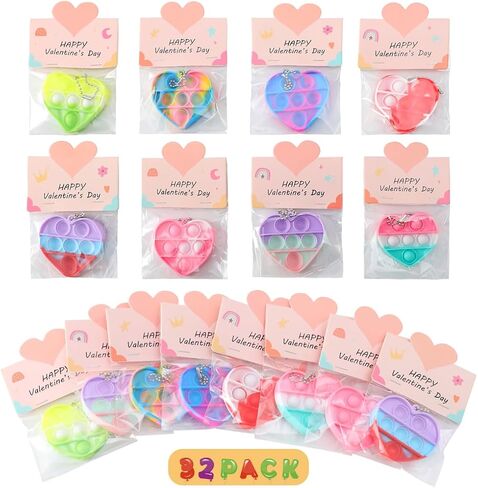 32 Pack Valentine Gifts for Kids - Cards with Mini Heart Pop Fidget Toys Bulk - Valentine Exchange for Girls Boys School Class Classroom Fidget Toys Party Favors in Kuwait