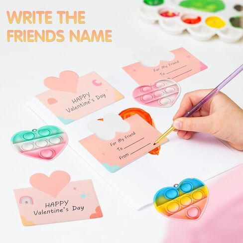 32 Pack Valentine Gifts for Kids - Cards with Mini Heart Pop Fidget Toys Bulk - Valentine Exchange for Girls Boys School Class Classroom Fidget Toys Party Favors in Kuwait