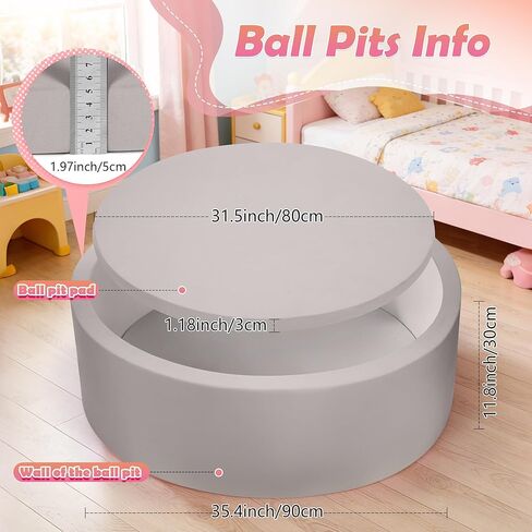Foam Baby Ball Pit 35.4"x 11.8" for Toddlers, Soft Round Kiddie Playpen Ball Pool for Kids with Soft Memory Sponge, Ideal Gift for Babies Indoor Game(Balls not Included) Light Gray 35.4IN in Kuwait