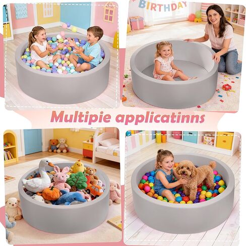 Foam Baby Ball Pit 35.4"x 11.8" for Toddlers, Soft Round Kiddie Playpen Ball Pool for Kids with Soft Memory Sponge, Ideal Gift for Babies Indoor Game(Balls not Included) Light Gray 35.4IN in Kuwait