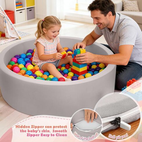 Foam Baby Ball Pit 35.4"x 11.8" for Toddlers, Soft Round Kiddie Playpen Ball Pool for Kids with Soft Memory Sponge, Ideal Gift for Babies Indoor Game(Balls not Included) Light Gray 35.4IN in Kuwait
