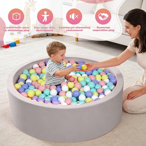 Foam Baby Ball Pit 35.4"x 11.8" for Toddlers, Soft Round Kiddie Playpen Ball Pool for Kids with Soft Memory Sponge, Ideal Gift for Babies Indoor Game(Balls not Included) Light Gray 35.4IN in Kuwait