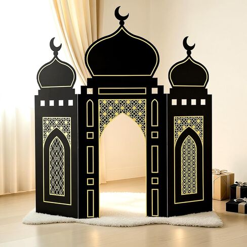 زينة مسجد عيد رمضان من Amyhill مقاس 41 × 44.5 بوصة DIY قلعة مسجد من الورق المقوى للمنزل وأنشطة ركن مسرح رمضان لديكور المنزل الإسلامي الإسلامي (الذهب الأسود) in Saudi Arabia