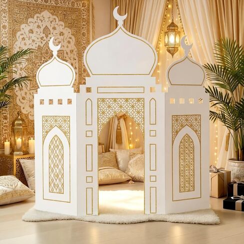 زينة مسجد عيد رمضان من Amyhill مقاس 41 × 44.5 بوصة DIY قلعة مسجد من الورق المقوى للمنزل وأنشطة ركن مسرح رمضان لديكور المنزل الإسلامي الإسلامي (الذهب الأسود) in Saudi Arabia