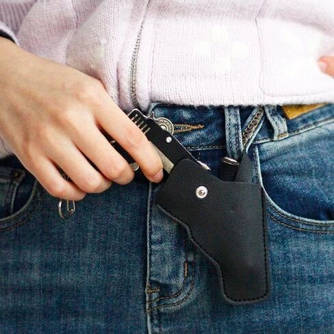 Mini Rubber Band Gun Metal Folding Gun Keychain with 100 Rubber Bands Made Entirely of zinc-Iron Alloy Material Sturdy and Durable (Black Leather Holster) in Kuwait