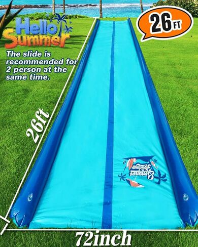 Slip and Water Slide for Kids and Adults Backyard,2 Lanes Extra Long Inflatable Slip and Water Slide with Sprinkler and Bodyboards,Heavy Duty Summer Outdoor Water Toy,Blue Shark Theme in Saudi Arabia