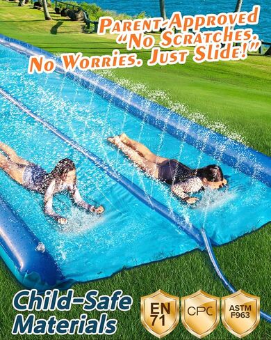 Slip and Water Slide for Kids and Adults Backyard,2 Lanes Extra Long Inflatable Slip and Water Slide with Sprinkler and Bodyboards,Heavy Duty Summer Outdoor Water Toy,Blue Shark Theme in Saudi Arabia