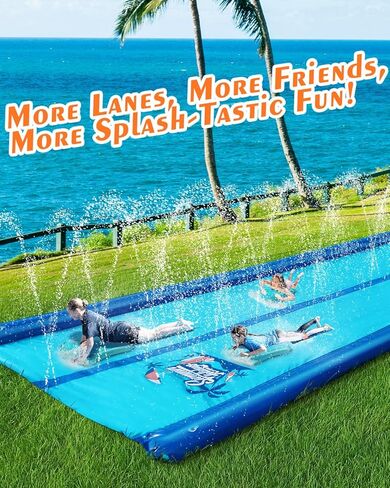 Slip and Water Slide for Kids and Adults Backyard,2 Lanes Extra Long Inflatable Slip and Water Slide with Sprinkler and Bodyboards,Heavy Duty Summer Outdoor Water Toy,Blue Shark Theme in Saudi Arabia