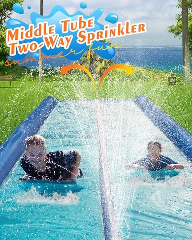 Slip and Water Slide for Kids and Adults Backyard,2 Lanes Extra Long Inflatable Slip and Water Slide with Sprinkler and Bodyboards,Heavy Duty Summer Outdoor Water Toy,Blue Shark Theme in Saudi Arabia