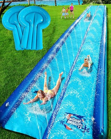 Slip and Water Slide for Kids and Adults Backyard,2 Lanes Extra Long Inflatable Slip and Water Slide with Sprinkler and Bodyboards,Heavy Duty Summer Outdoor Water Toy,Blue Shark Theme in Saudi Arabia