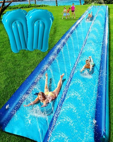Slip and Water Slide for Kids and Adults Backyard,2 Lanes Extra Long Inflatable Slip and Water Slide with Sprinkler and Bodyboards,Heavy Duty Summer Outdoor Water Toy,Blue Shark Theme in Saudi Arabia