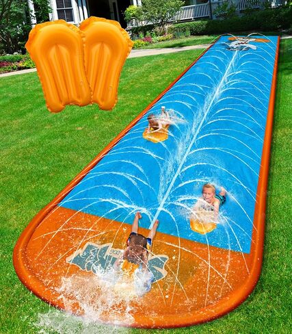 Spring Water Slip and Water Slide, 22ft *2 Lanes Slip Water Slides for Kids Backyards Ages 5-8 8-12 with Sprinkler and Inflatable Bodyboards, Summer Water Fun Toy for Outdoor Lawn Games Play in Saudi Arabia