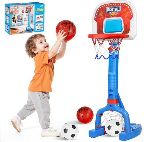 Toddler Basketball Hoop,Swimming Pool Basketball Hoop, Adjustable Mini Kids Basketball & Soccer Goal with4Balls & Ball Pumps for Indoor, Outdoor, Pool, Sports, Birthday Gifts for Children in Saudi Arabia