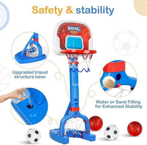 Toddler Basketball Hoop,Swimming Pool Basketball Hoop, Adjustable Mini Kids Basketball & Soccer Goal with4Balls & Ball Pumps for Indoor, Outdoor, Pool, Sports, Birthday Gifts for Children in Saudi Arabia