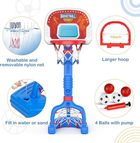 Toddler Basketball Hoop,Swimming Pool Basketball Hoop, Adjustable Mini Kids Basketball & Soccer Goal with4Balls & Ball Pumps for Indoor, Outdoor, Pool, Sports, Birthday Gifts for Children in Saudi Arabia