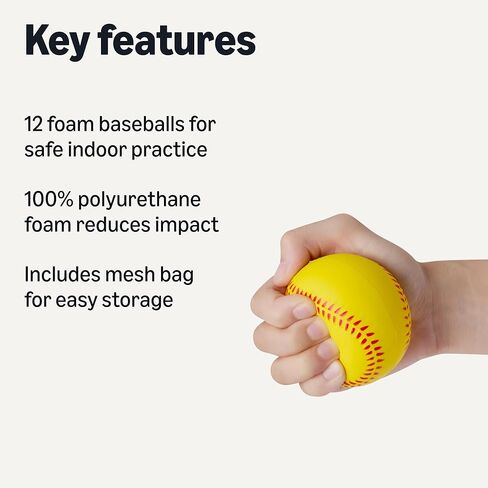 Amazon Basics Foam Training Baseballs, 2.68-inch, 12-Pack with Mesh Storage Bag, for Indoor Practice and Safe Play in Kuwait