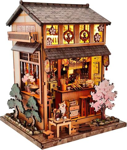 Soothee Japanese DIY Book Nook Kit with LED Lights - 3D Puzzles for Adults & Teens, Miniatures for Bookshelf Decor, Relaxing Craft & Unique Gift for Craft Lovers (Yakitori Grill House) in Saudi Arabia
