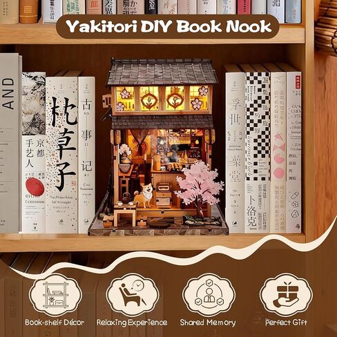 Soothee Japanese DIY Book Nook Kit with LED Lights - 3D Puzzles for Adults & Teens, Miniatures for Bookshelf Decor, Relaxing Craft & Unique Gift for Craft Lovers (Yakitori Grill House) in Saudi Arabia