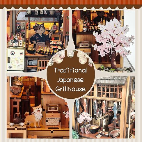 Soothee Japanese DIY Book Nook Kit with LED Lights - 3D Puzzles for Adults & Teens, Miniatures for Bookshelf Decor, Relaxing Craft & Unique Gift for Craft Lovers (Yakitori Grill House) in Saudi Arabia