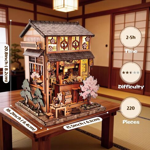 Soothee Japanese DIY Book Nook Kit with LED Lights - 3D Puzzles for Adults & Teens, Miniatures for Bookshelf Decor, Relaxing Craft & Unique Gift for Craft Lovers (Yakitori Grill House) in Saudi Arabia