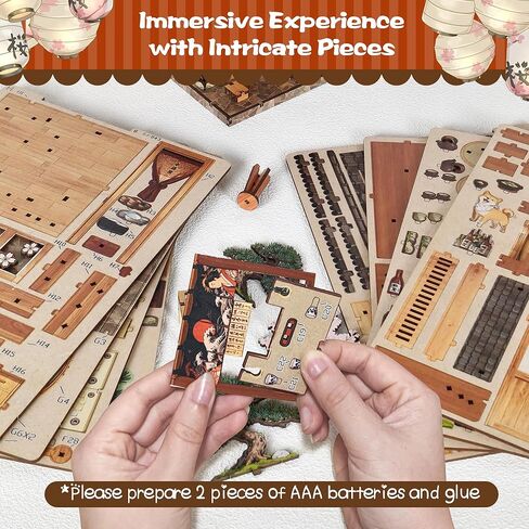 Soothee Japanese DIY Book Nook Kit with LED Lights - 3D Puzzles for Adults & Teens, Miniatures for Bookshelf Decor, Relaxing Craft & Unique Gift for Craft Lovers (Yakitori Grill House) in Saudi Arabia